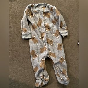 Size 9M Cute gray and brown fleece footie pajamas